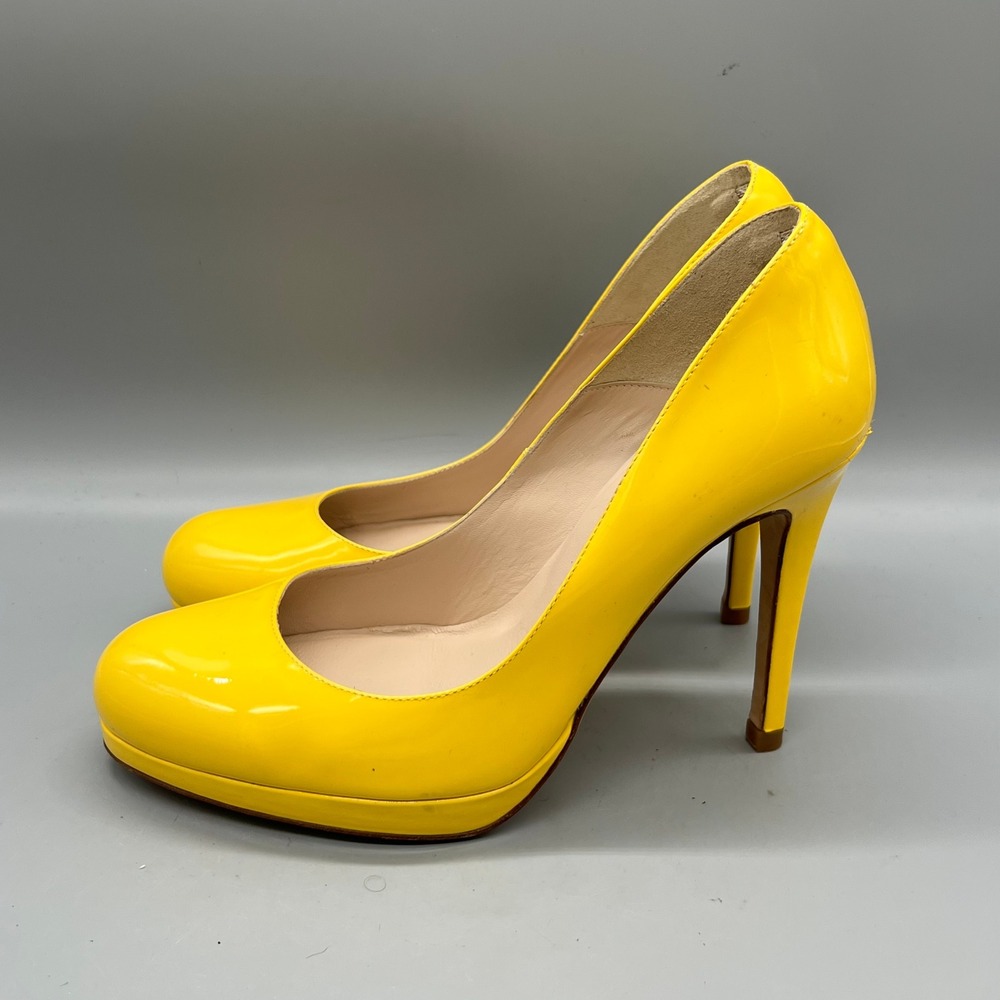 LK Bennett Shoes Womens 8.5 Yellow Patent Leather Platform Stiletto Heels Pumps - Picture 4 of 11